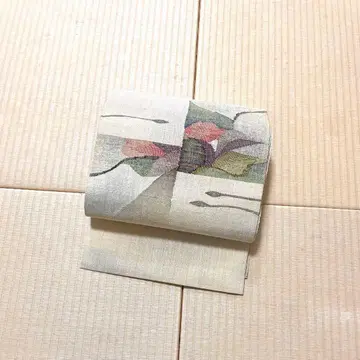 실크 명주 짜임 크림색 계열 나고야 오비(약 24cm)