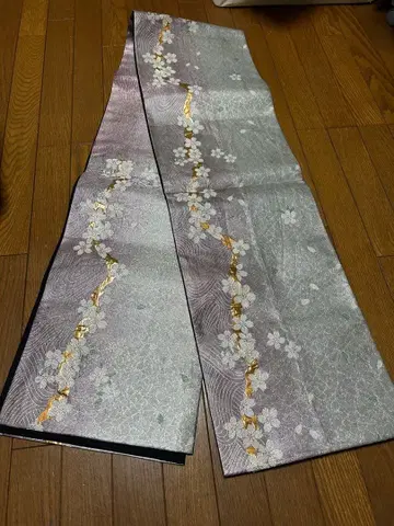 연보라색 벚꽃 패턴 후쿠로 오비