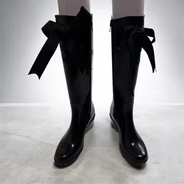 onesterrace 원스 테라스 리본 포함 통굽 롱 레인부츠 블랙