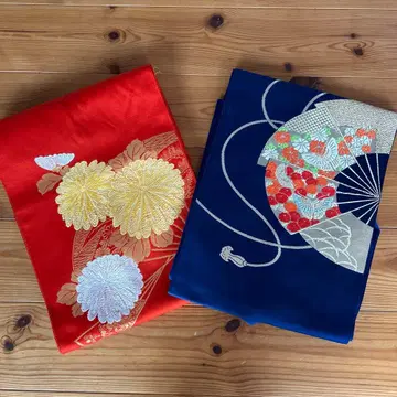 나고야 오비 빨간색과 파랑 자수 2개 세트