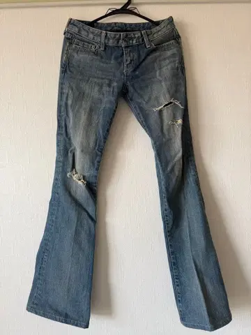 데미지 플레어 데님 팬츠