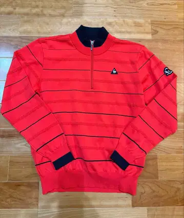 새상품급 골프웨어 빨간색 스트라이프 하프 지퍼 셔츠 남성용 르꼬끄 L