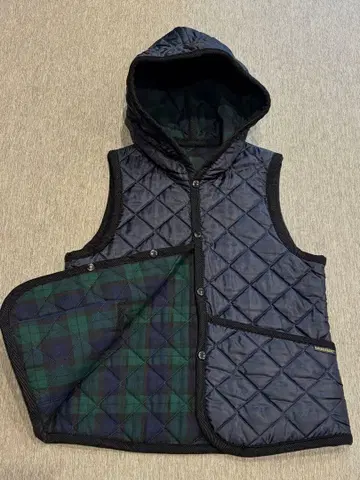 컨디션 최상 LAVENHAM 38 퀼팅 베스트 리버서블 네이비 체크 레어