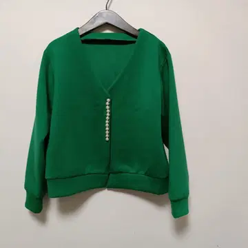 그린 노카라 자켓 펄 버튼 포함