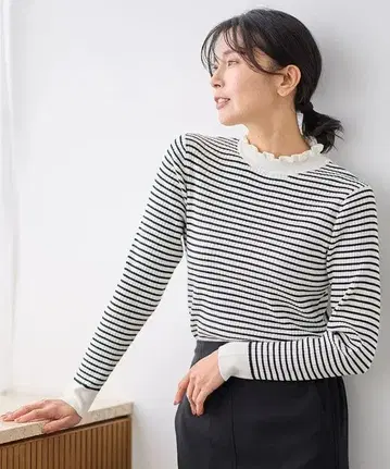 anyFam 프릴 넥 리브 니트 웜 니트 프릴 풀오버