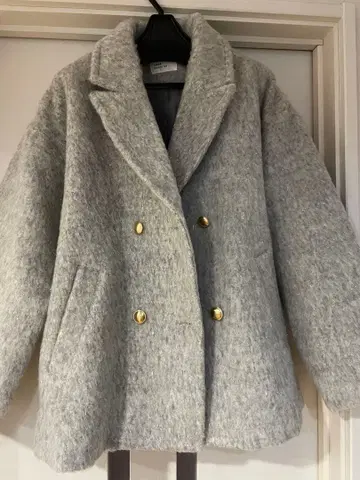 라메 샤기 슬라이버 P 코트 라이트 그레이 프리 사이즈