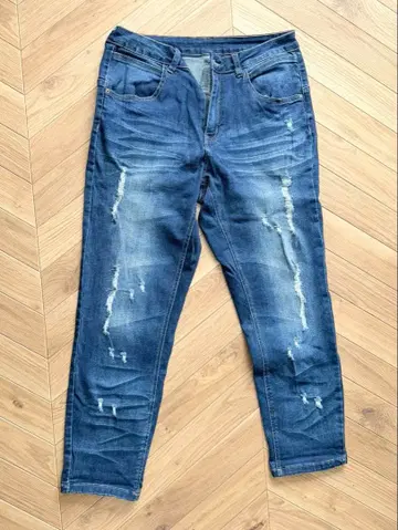 데미지 가공 제브라 패턴 포켓 데님 팬츠