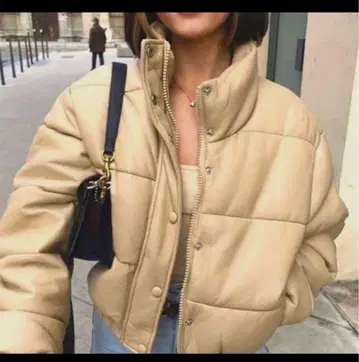 ZARA 자라 인조 가죽 퍼프 자켓 크롭 자켓