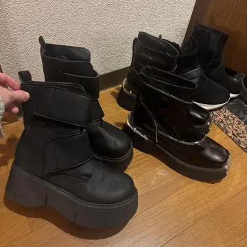 스트랩 통굽 부츠 블랙 스니커즈 38 24cm