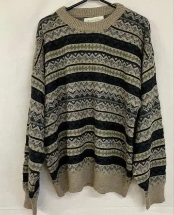 멕시코제 미국 빈티지 의류 아크릴 총 패턴 니트 스웨터 베이지 보