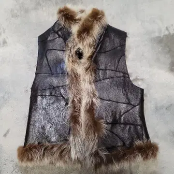 양가죽 퍼 베스트 L 사이즈 다크 브라운