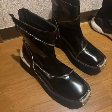 통굽 시착만 한 상품 24cm 지퍼 달린 블랙 부츠 스니커즈