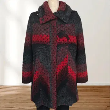 이탈리아제 그레이 빨간색 뜨개질 무늬 자켓 코트