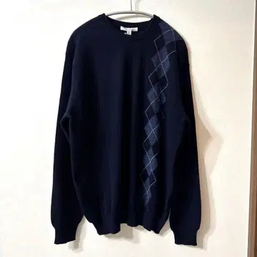 [새상품] 유니클로 캐시미어 100% 니트 크루넥 아가일 네이비