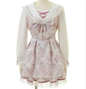 리즈리사 Sewing Bear 패턴 셋업 화이트 양산형 y2k