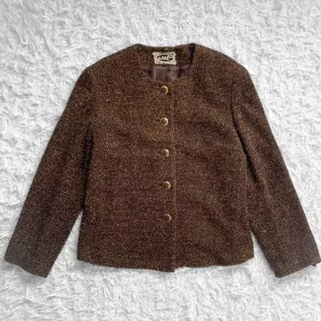 노카라 트위드 자켓 L 브라운 골드 버튼 숏 기장