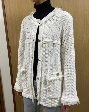 allureville 프린지 장식 화이트 가디건