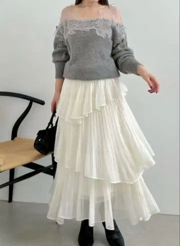 SNIDEL Sustainable 플리츠 티어드 롱 스커트