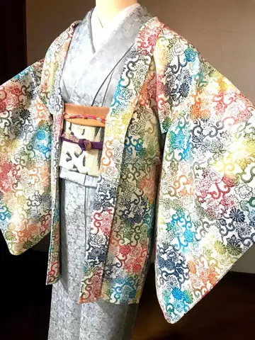 겉옷 롱 겉옷 순수 실크 칠색 염색 당초 멋쟁이 새상품급