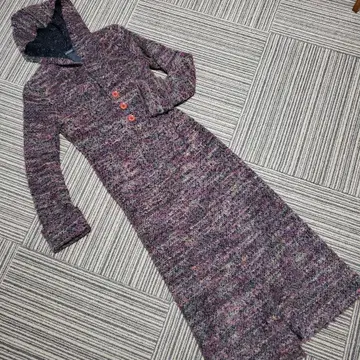 후드 부착 멀티 컬러 니트 롱 코트 9호