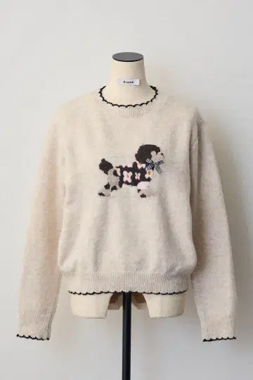 Frene 2025 신상 새상품 도그 자카드 니트 아이보리