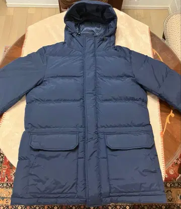 세탁 완료 유니클로 남성용 다운 자켓 후드 부착 두꺼운 L 네이비