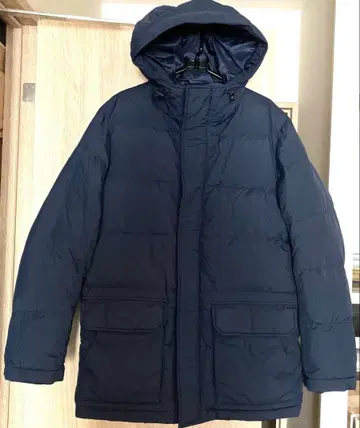 세탁 완료 유니클로 남성용 다운 자켓 후드 부착 두꺼운 L 네이비