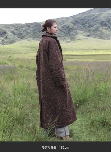 Reurie' : ISOOK 스탠드 카라 울 트위드 코트 브라운