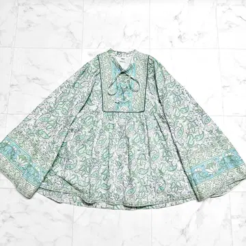 론 헤르만 패널 블라우스 올 패턴 퀼팅 그린 보타이 개더