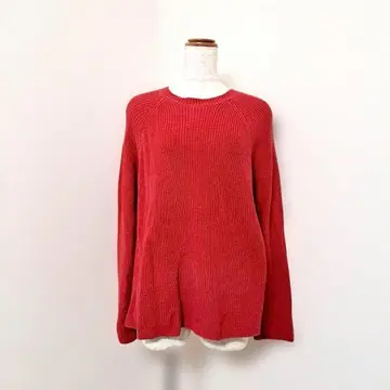 렙심 [F] 긴팔 리브 니트 스웨터 린넨 면 레드 계열