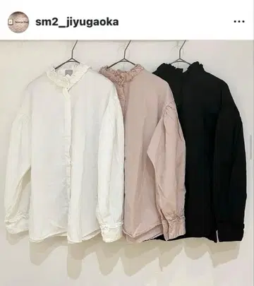 사만사 모스모스 지유가오카 한정판 프릴 개더 블라우스 핑크 새상품