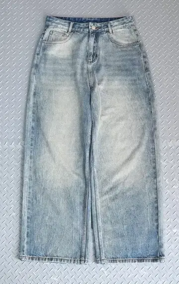 L2085 워시드 크랙 배기 데님 L ( lightblue ) 지저인