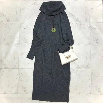 컨디션 최상 바빌론 오프숄더 롱 니트 원피스 손가락 구멍 그레이