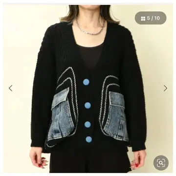 gorge 데님 포켓 니트 가디건 블랙