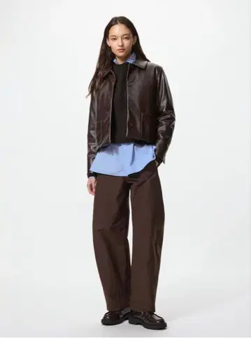 UNIQLO 저지 배럴 레그 팬츠 DARK BROWN XS