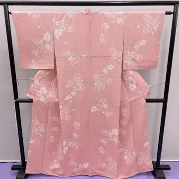 3874 코몬 탁한 라이트 핑크색 시보리 염색 이중 기모노 레트로 상품