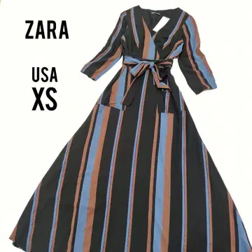 [ 미사용 ] 자라 롱 원피스 맥시 길이 V넥 스트라이프 A라인
