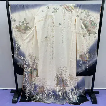 3883 후리소데 쥬반 포함 이중 기모노 크림색 꽃무늬 레트로 상품