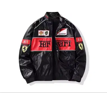 페라리 FERRARI 로고 빈티지 가죽 레이싱 자켓