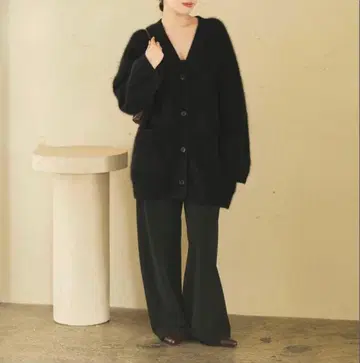 [ 택 포함 미사용 ] Plage 플라주 Fur Midi 가디건 블랙