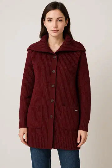 FOXEY NY 사이즈 F 다크 레드 캐시미어 혼방 니트 코트