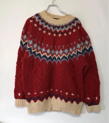 레트로 아메카지 코지 구제 의류 추심 패턴 페어아일 큼직한 니트 스웨터