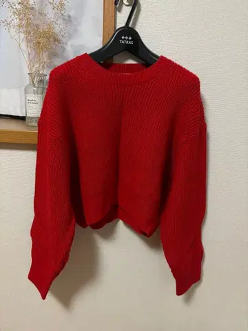 미사용 새상품 ZARA 리브 레드 긴팔 스웨터 크롭 기장