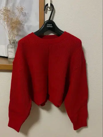 미사용 새상품 ZARA 리브 레드 긴팔 스웨터 크롭 기장