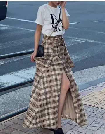 이번 시즌 RANCLIC 슬릿 트렌치 스커트 체크 새상품 신상