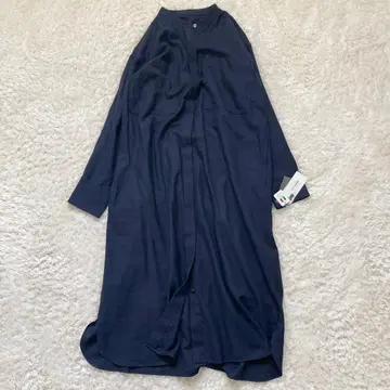미사용 23구 레어 46 사이즈 롱 셔츠 원피스 네이비 모 혼방