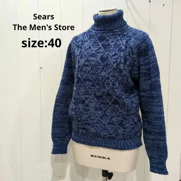 시어스 Sears 빈티지 하이넥 니트 블루 루즈 실루엣