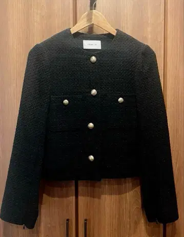 FRAY I.D 트위드 노카라 자켓 (블랙)