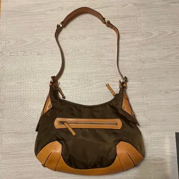 브라운 나일론 가죽 숄더백