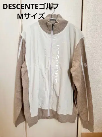 DESCENTE 풀 집업 니트 자켓 화이트/베이지